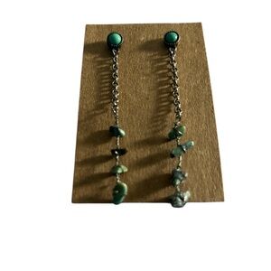 Natural Blue Turquoise Crystal & Sterling Silver Dangle Stud Earrings